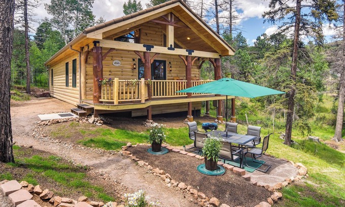 Green Valley Cabin | Private Hot Tub & Pond: Conifer Log Cabin