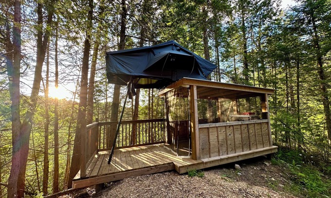 Wollaston RV Rental | Private Lake Glamping on 95 Acres, Rooftop Tent in Pristine Natural Setting