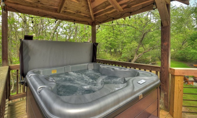 Epworth Cabin | Relax in the hot tub with sounds from the nearby creek! - Bear Naked Hideaway