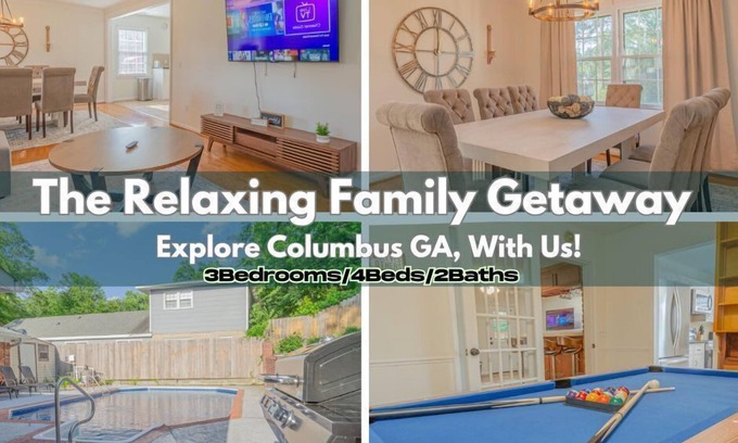 Columbus House | Relaxing 3BR Getaway: Pool, Game Room & Pool Table