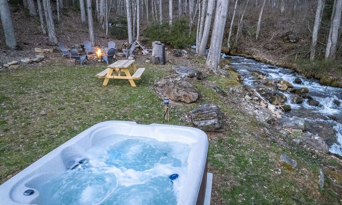 Sylva Cabin | Relaxing Hot Tub by Creek, Fire Pit Near Smokey Mountain National Park