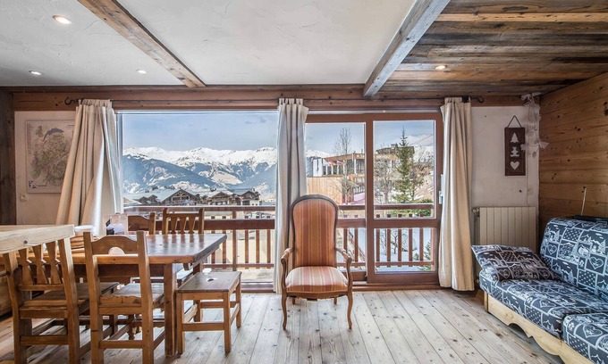 Courchevel Apartment | Renovated apartment with open kitchen, balcony, and direct slope access