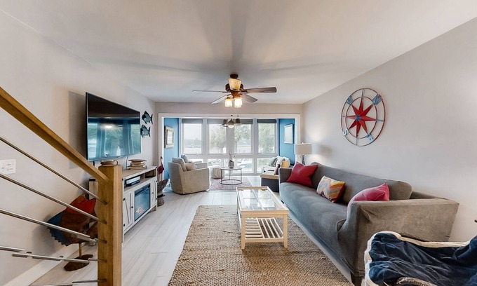 Folly Beach Condo | Riverfront condo with great river view, pool & tennis - close to beach & town