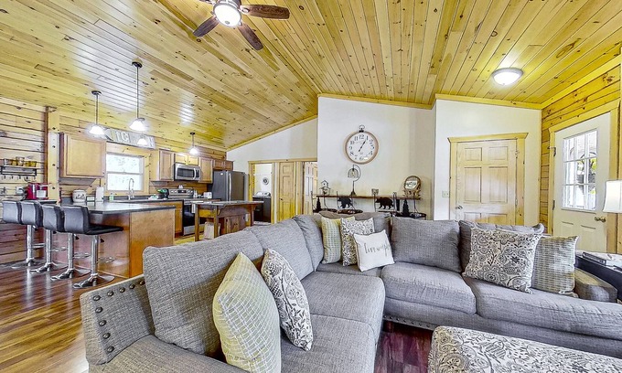Warrensburg House | Riverfront dog-friendly house near skiing with firepits, wood stove & beach