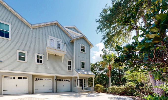 St. Marys House | Riverfront dog-friendly townhome with fireplace, dock access & pickleball