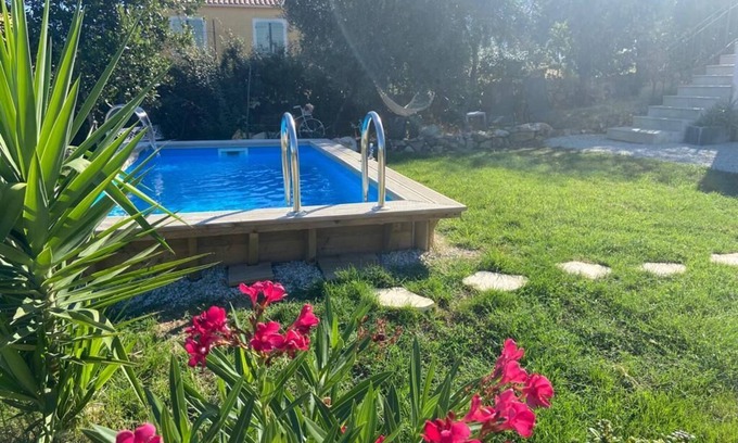Calenzana Apartment | Room-Studio with garden & pool in lively village 10 minutes from beaches