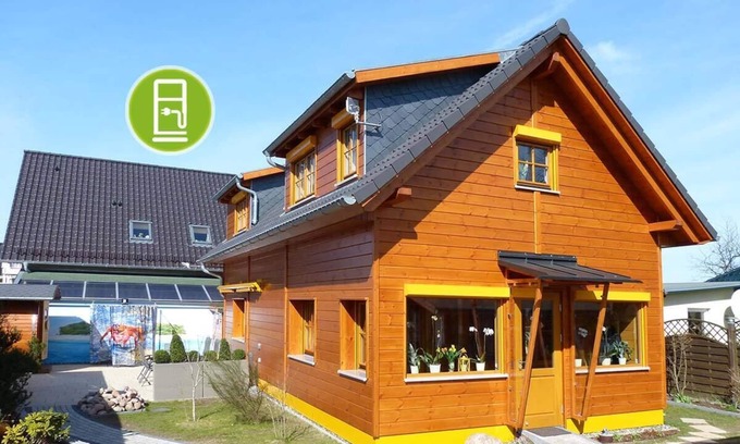 Schaprode House | Rügen Wooden House - Luxury 5 star Villa with Boddenblick u. Barrel-sauna