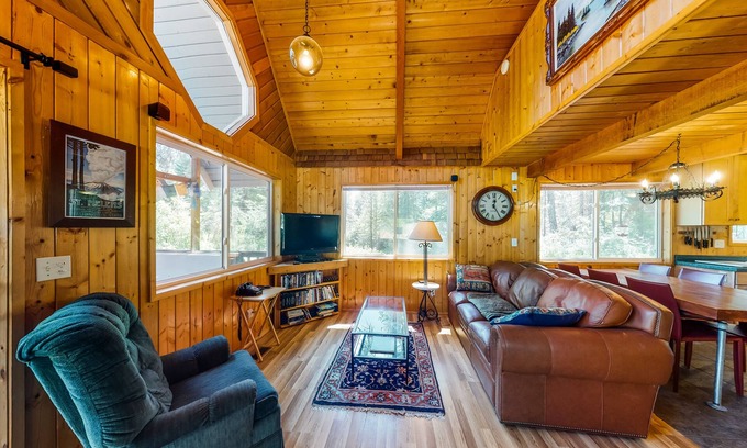 Ardenvoir Cabin | Rustic, dog-friendly retreat with hot tub, woodstove & furnished deck