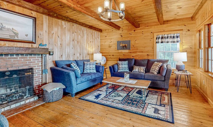 Dexter Cabin | Rustic, lakefront cabin with floating dock, firepit & fireplace - dog-friendly