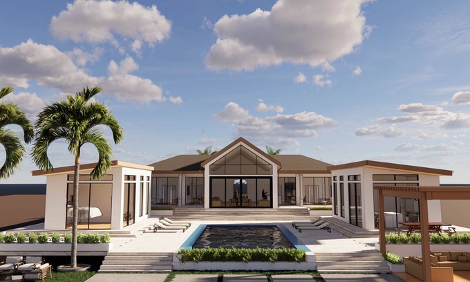Farmer's Hill Villa | Sandcliffe Villa, - New 6,000 SQFT. Villa, Close to airport & Town w/enclosed poolside kitchen!