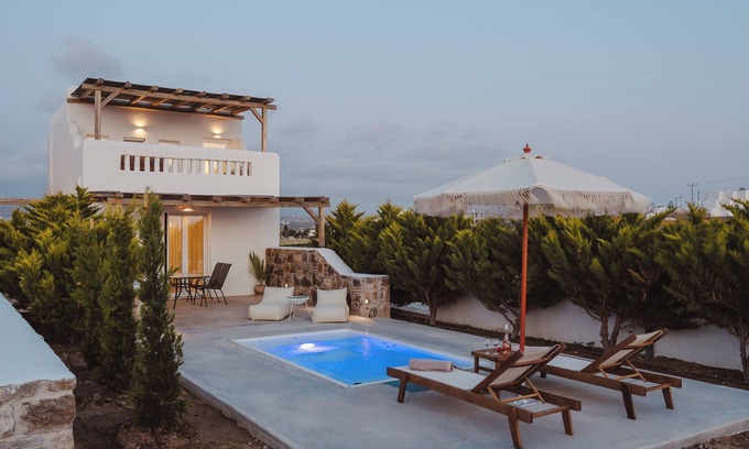 Agia Anna Villa | Santo Concept Luxury White Villa with Pool & outdoor Jacuzzi Sea Views