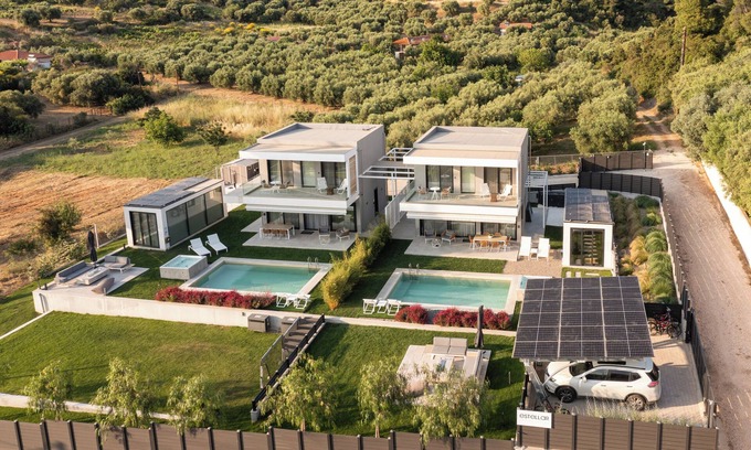 Neos Marmaras Villa | Sea view villa, 50mt from a sandy beach with private heated pool, spa, Gym etc