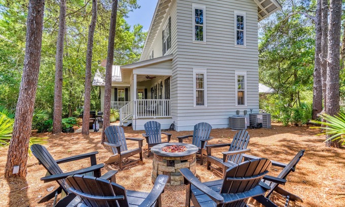 Hammocks of Seagrove House | Seagrove Beach retreat—gated serenity, poolside relaxation, 4 bikes, & fire pit