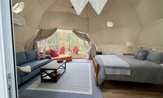 Wallkill House | Seasonal, Cozy Geo-Dome with Heat/AC on Private Hiking paradise in Gunks.