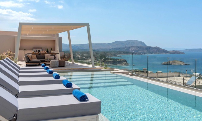 Plaka Apartment | Seaview Lux - Modern vacation rental with private pool in Plaka, Crete