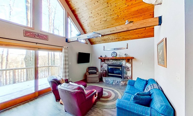 Thompsonville House | Secluded dog-friendly riverfront home with deck, firepit, fireplace, & grill