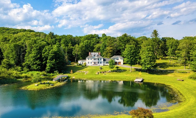 Austerlitz House | Secluded Estate w/Guest House, Private Pond, Gym, & Movie Theater | Sunny Pond