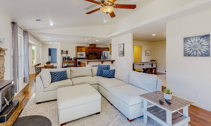 Oakhurst House | Secluded mountain-view home with large backyard, private pool, grill, & foosball