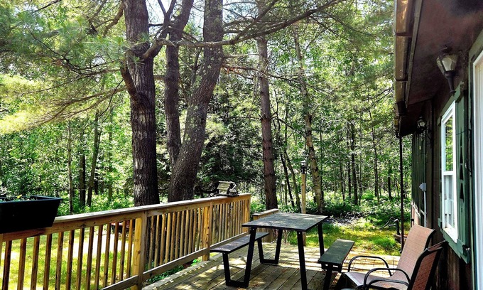 North Pole Cabin | Secluded & quiet, close to town. Stone fireplace inside & a firepit out back