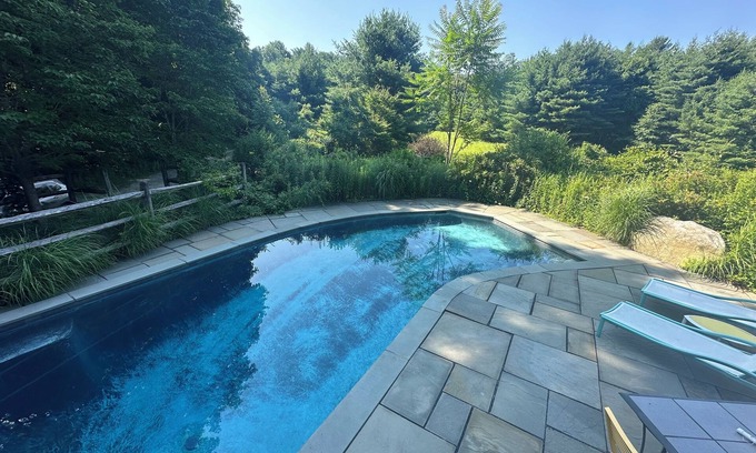 Cornwall Bridge House | Secluded retreat, 13 acres, solar, pool, river views, pet & child friendly