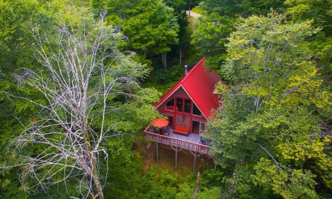 Wolf Laurel Cabin | Secluded Rustic Mountain Cabin within Gated Community w/Hot Tub, Firepit & View