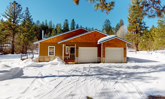 New Meadows House | Secluded, updated home with mountain view, woodstove, foosball, & W/D