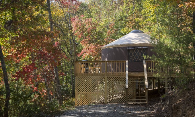 Asheville House | Secluded yurt on Blue Ridge Pay & MTS Trl with hot tub, only 15min from downtown