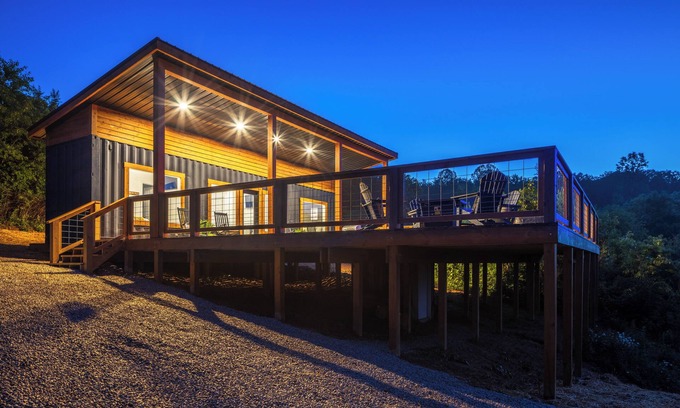New Plymouth Cabin | Sky Vista Container Cabin w/Grand Views Atop Tree CanopynHot Tub, Dog Friendly