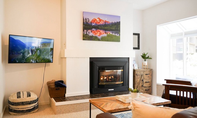 Glacier Condo | Snowater Resort Condo with Fireplace, Pool, amenities and River access