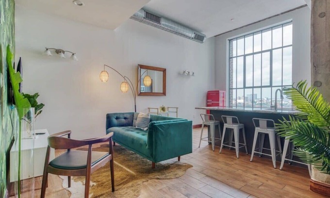 West Poplar Apartment | Sosuite | 2BR Penthouse w W/D, Gym, On-Site Bar