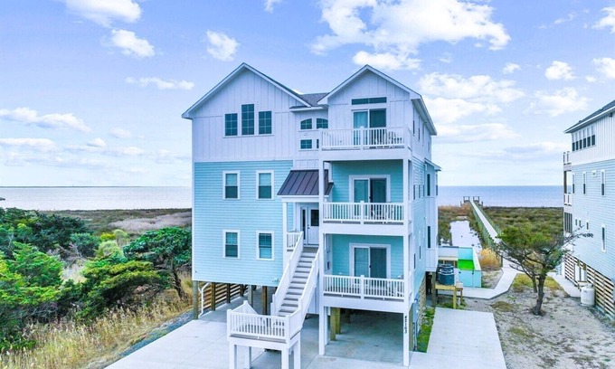 Avon House | Soundfront home, shallow water, private pool, hot tub, windsurfing access ★