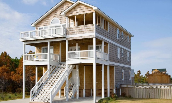 Wind Over Waves House | Soundside Dog Friendly w/Private Pool, Hot Tub, Elevator, Community Boat Ramp