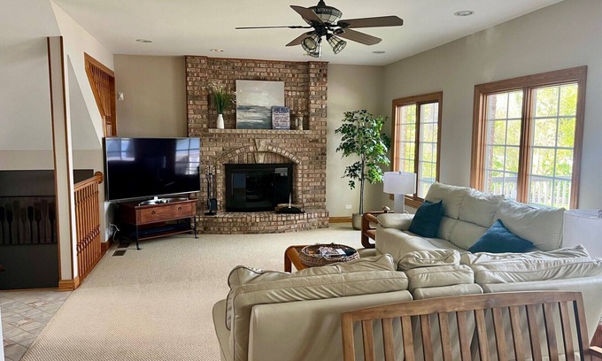 La Porte House | Spacious 6-bedroom house ON PINE LAKE with dock and PONTOON included
