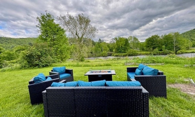 Charlemont House | Spacious getaway with private river access minutes from ski area
