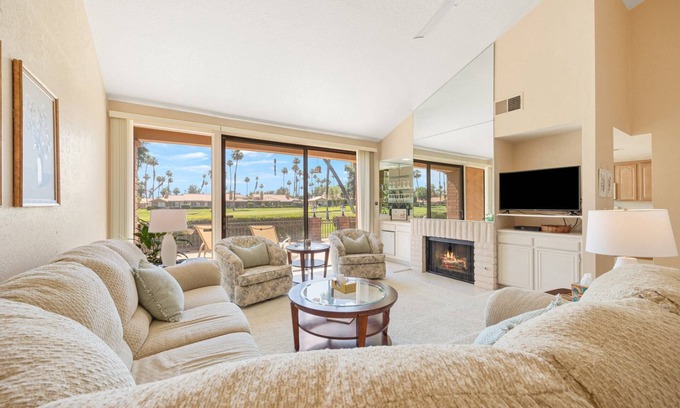 Palm Desert Condo | Spacious Golf View Condo with East-Facing Patio, Wet Bar, Smart TVs, Garage & Community Pool