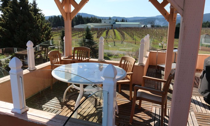 Sheridan House | Spacious home with deck overlooking Willamette Valley., outdoor BBQ and koi pond