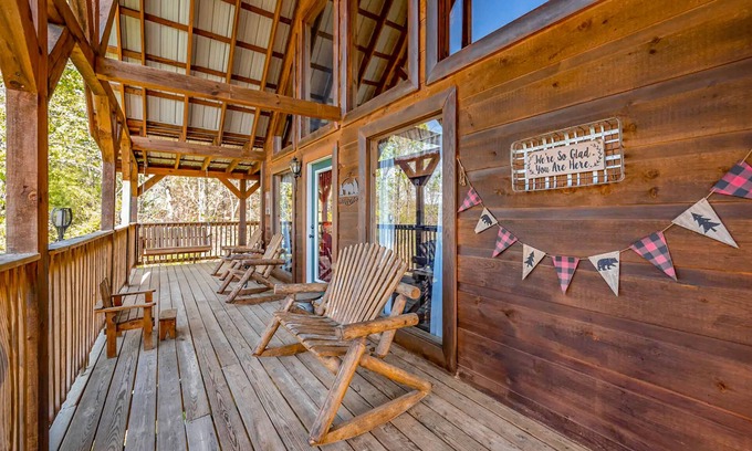 Caton Cabin | Spacious home with covered deck, fireplace, pool table, hot tub, & W/D