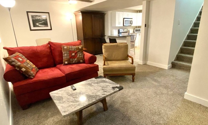 Lafayette Apartment | Spacious King Bed Suite, Kitchen, Living Room, Office, Lower Level Apartment