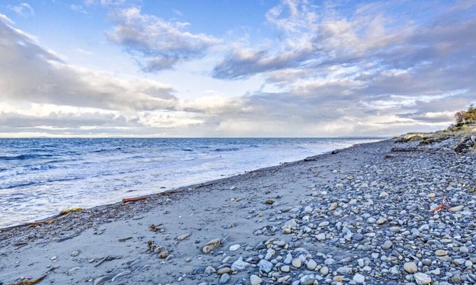 Port Angeles East House | Spacious ocean-view home with forest stream, hot tub, & private community beach!