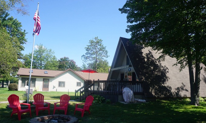 Gladwin Cabin | Spectacular on Secord! A-frame on Secord Lake w/ firepit, beach, internet, etc