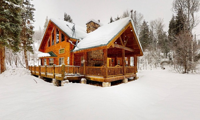 Midway Cabin | Sprawling mountain retreat with fireplace, deck views, & fire pit - near skiing