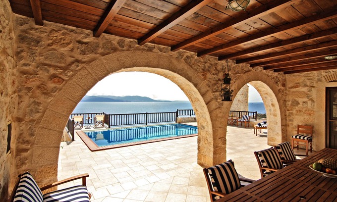 Marathon Villa | "Stone Castle Villa" panoramic sea view, in sandy beach, near Athens