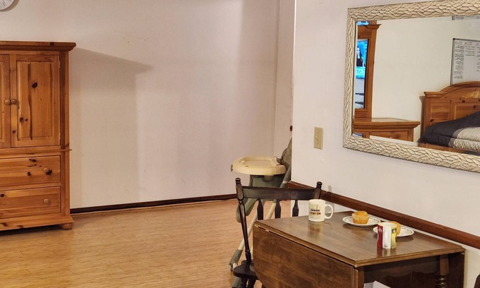 Hanover Apartment | Studio w/3 beds, 1 Queen, two twin, couch, pellet stove, full amenities, shower.