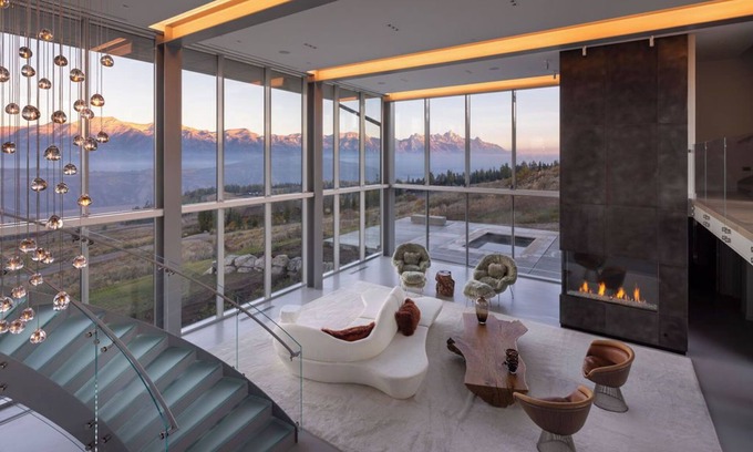 Spring Creek Ranch House | Stunning over 11K sq ft NEW modern glass 6-bed 9-bath estate in Jackson Hole