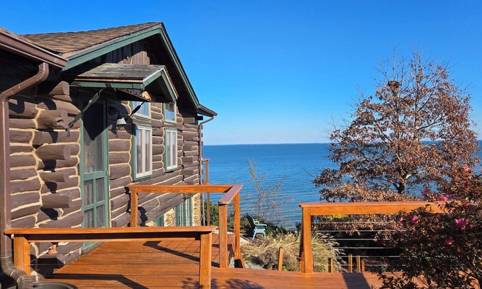 Port Republic Cabin | Stunning Views from Waterfront Log Cabin With Fireplace On The Chesapeake Bay