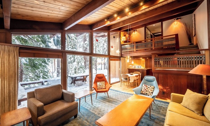 Tahoe Tavern House | Stylish Redwood Home with Hot Tub and Private Beach Access