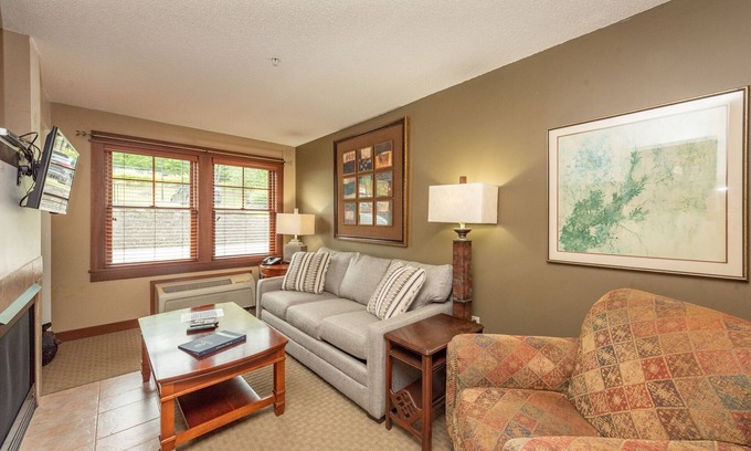 Thayerville Apartment | Suites at Silver Tree A120: Standard View Suite with Private Bedroom, 1st Floor