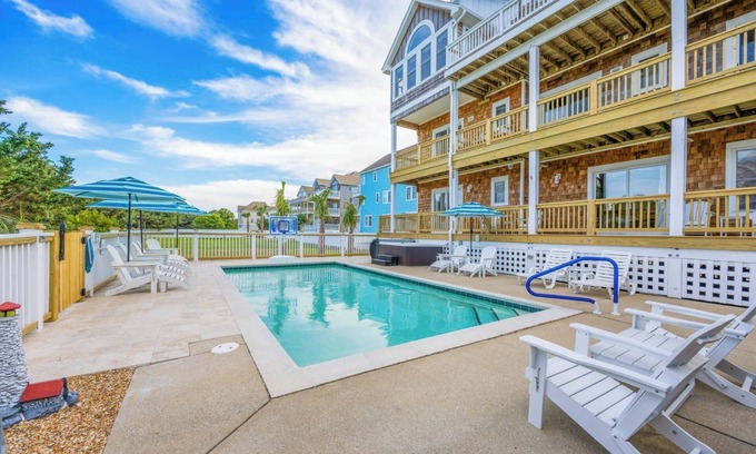 Salvo House | SUMMER SAVINGS Semi-Soundfront Dog Friendly w Pool, Elevator, Boat Ramp, Hot Tub