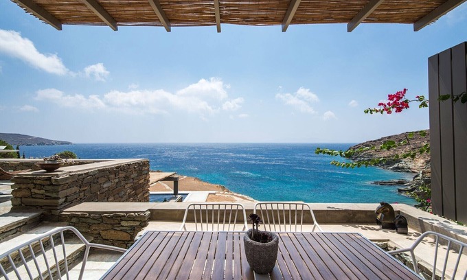 Agios Romanos Villa | Superb Tinos See Front Villa | Villa Themis | 1 Bedroom | Breathtaking Sea Views | Private Furnished Terrace | Pet Friendly | Shared Outdoor Pool | Prime Location | Agios Romanos