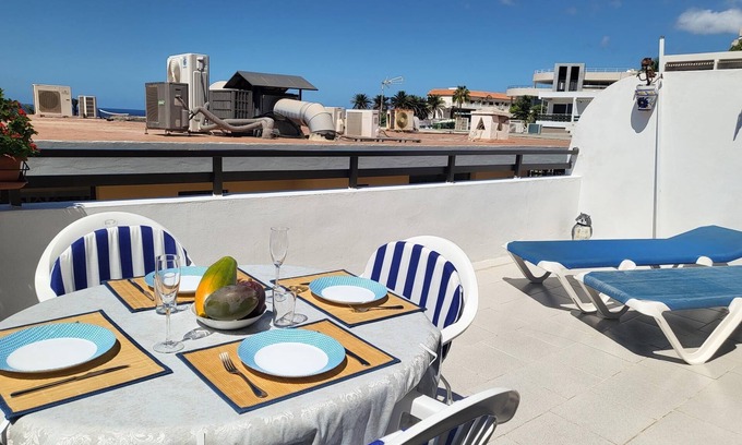 Santiago del Teide Apartment | Terrace, sea view, WI-FI, A/C, swimming pool, 20 mts. from the beach